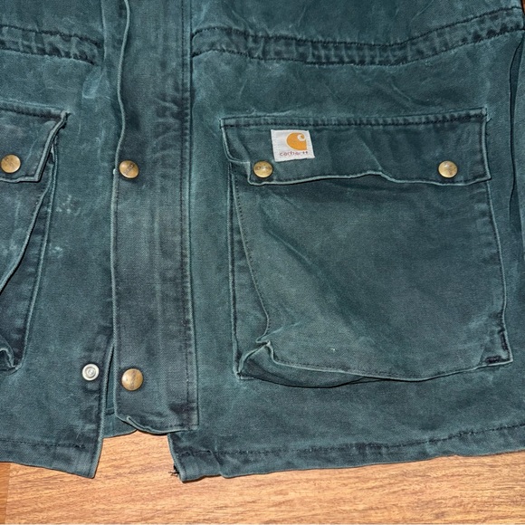 VTG Carhartt Jacket Barn Coat Men Blanket Lined CW043 Green Cape L 90s Detroit - Picture 2 of 10